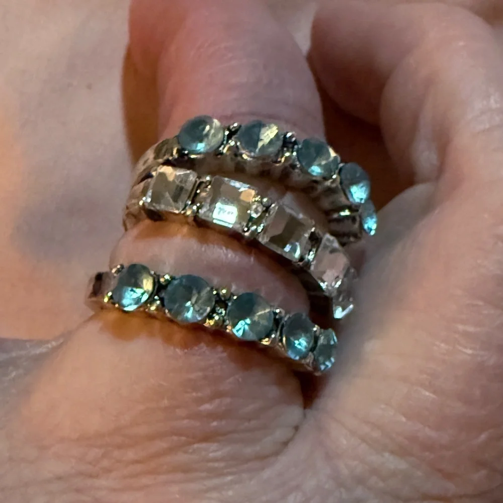 Silver and Blue Set of 3 Rings